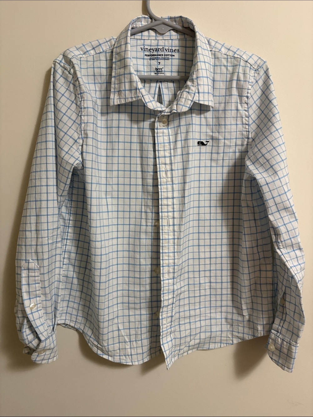 Vineyard Vines White Button-Down with Light Blue Windowpane